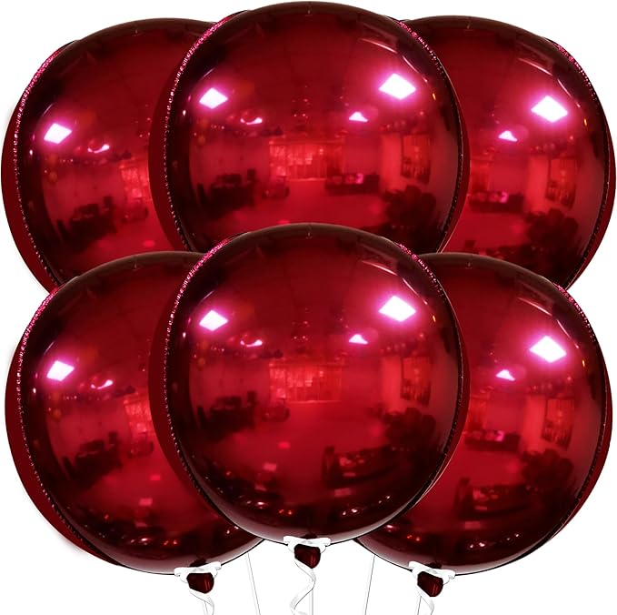 KatchOn, Metallic Red Balloons - 22 Inch, Pack of 6 | Round 4D Mylar Burgandy Balloon for Birthday Decorations | Maroon Balloons for Wedding, Graduation Prom Party Decorations | Baby Shower Decoration