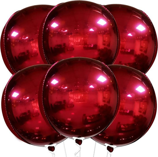 KatchOn, Metallic Red Balloons - 22 Inch, Pack of 6 | Round 4D Mylar Burgandy Balloon for Birthday Decorations | Maroon Balloons for Wedding, Graduation Prom Party Decorations | Baby Shower Decoration