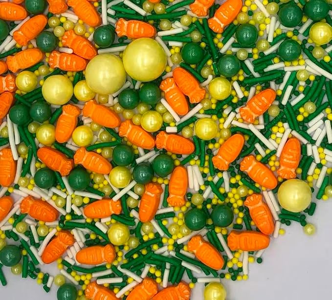 Sentovac Edible Easter Carrot Pearls Sprinkles for Cake Decorating Edible Cake Cupcake Sprinkles Cookie and Ice Cream Topper Decorations 3.35oz