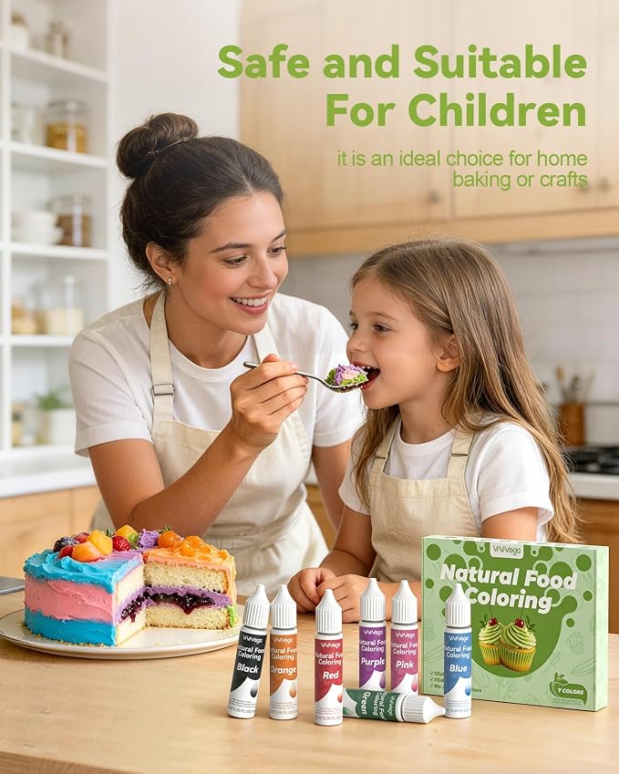 Natural Food Coloring Gel, 10 Milliliters Each of 7 Colors Dye-Free Food Coloring No Artificial Dyes, Non-Toxic, Natural Food Dye for Icing, Frosting, Cake Decorating