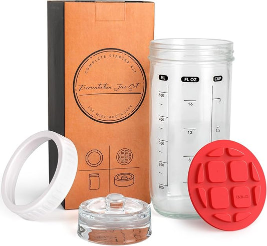 Fermentation Kit with Mason Jar – Fermentation Lids & Glass Weight, Burping Lids for Mason Jars, Easy Vegetable Fermenting Jar Starter Set for Pickles & Sauerkraut