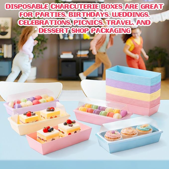 Vesici 200 Pcs 7 Inch Small Charcuterie Boxes with Clear Lids Cake Slice Containers Paper Bakery Boxes Disposable Food Containers for Dessert Cookie Sandwich Mini Cake Strawberry