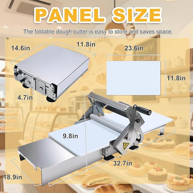 32.7in Foldable Manual Dough Sheeter, Heavy Duty Stainless Steel Dough Rolling Machine for Home & Small Commercial Bakery, Pizza Shop & Restaurant | A300 Model