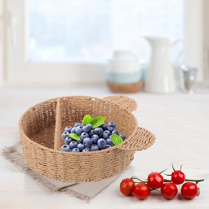 BESTYASH Rattan Woven Fruit and Bread Storage Basket, Food-grade Plastic Liner, Handwoven Rattan Basket for Kitchen Counter and Dining Table Organization
