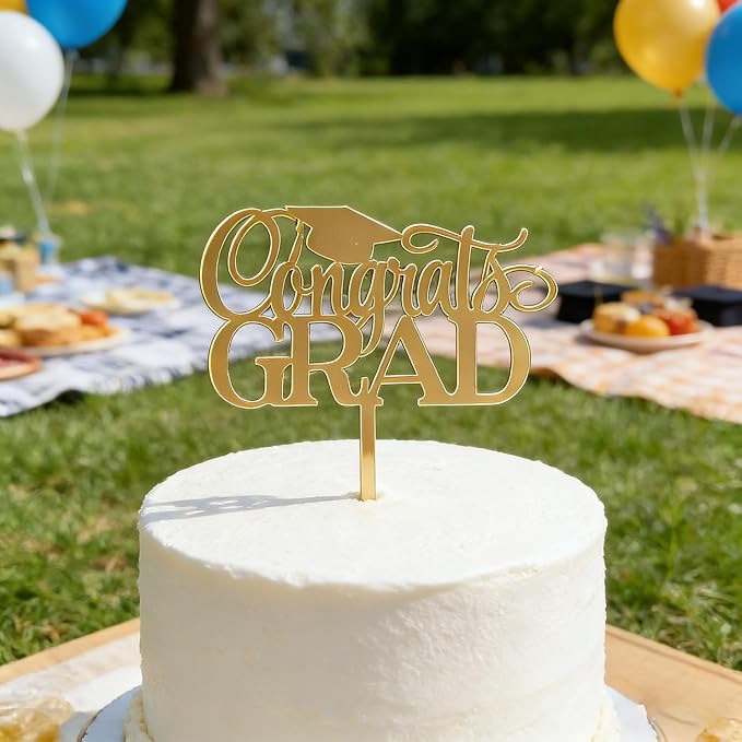 Acrylic Congrats Grad Cake Topper,Gold Grad Hat Cake Decortion,Class of 2026 Graduates Grad Decor for Graduation Themed Party Decoraton Supplies