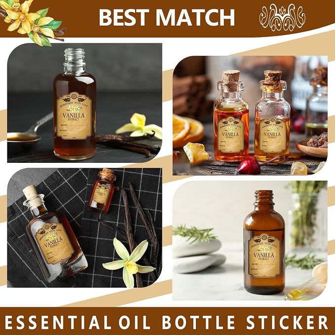 30PCS Vanilla Extract Labels, Holiday Gift Stickers Homemade Vanilla Stickers, Vintage Vanilla Extract Labels for 8 oz,16 oz Bottles (2.95in X 2.16in)