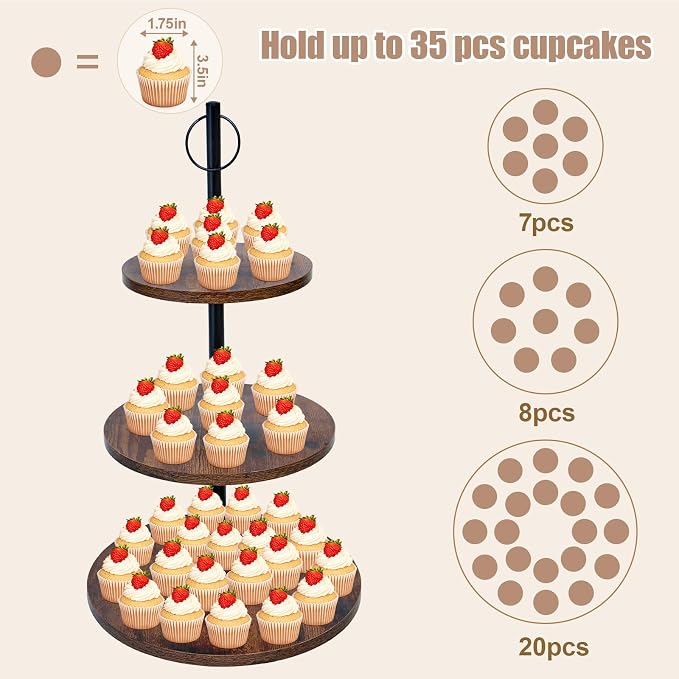 Cupcake Stand, Wood Cake Stand, Cupcake Display Stand, Wedding Cake Stands, Rotatable Cupcake Stands for Party, 3 Tier Cupcake Stand, Cup Cake Tower Stand for Birthday Anniversary Party Decoration