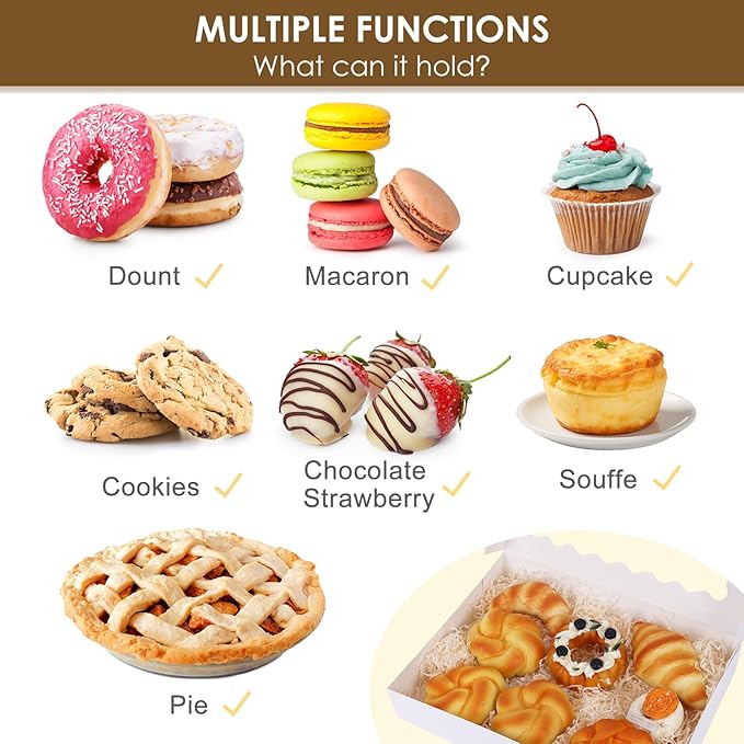 Moretoes 60pcs Cookie Boxes, 14x10x2.5 Inch Bakery Boxes with Window, for Donuts, Pies, Cakes, Muffins, and Pastries