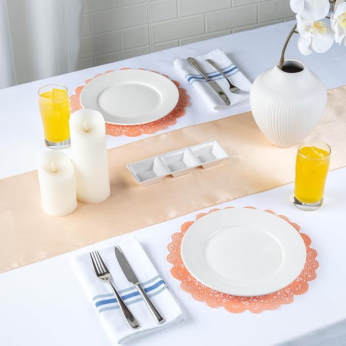 Pastry Tek 12 x 12 Inch Paper Lace Doilies, 100 Disposable Table Doilies - Elegant Lace Finish, Long Lasting, Coral Paper Doily, for Pastries, Cupcakes, Desserts - Restaurantware