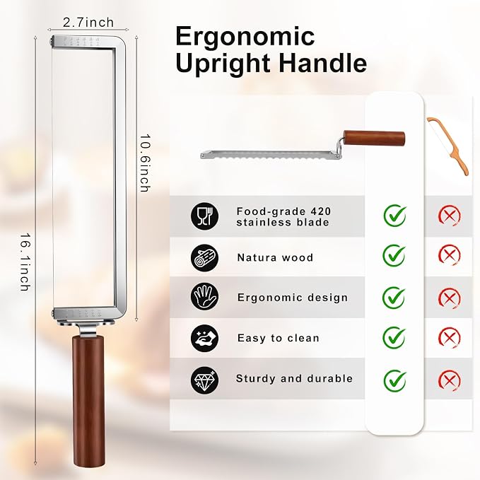 Upgrade Bread Knife for Homemade Bread, Sourdough Bread Slicer with 6 Thickness Guide & Razor Sharp Stainless Blade, Manual Bow Cutter for Bagels and Baguettes