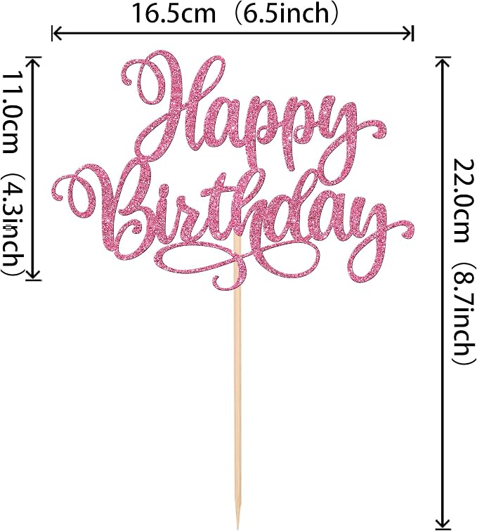 ZHUOWEISM 1 PCS Happy Birthday Cake Topper Glitter Happy Birthday Cake Pick for Celebrating Happy Birthday Anniversary Party Cake Decorations Supplies Pink