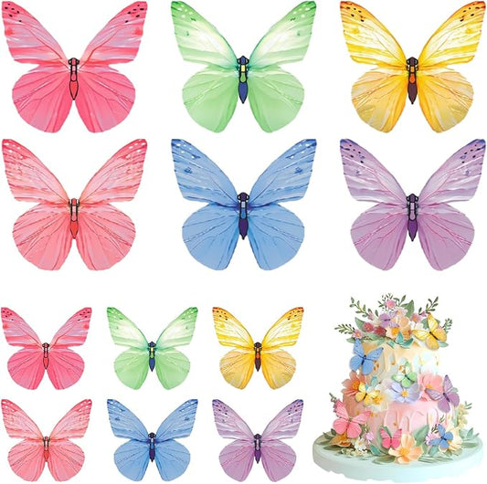 Butterfly Cupcake Toppers 72 Pieces Edible Cake Decorations, 6 Colors, Wafer Paper Butterflies for Birthdays Weddings Baby Showers Party Supplies