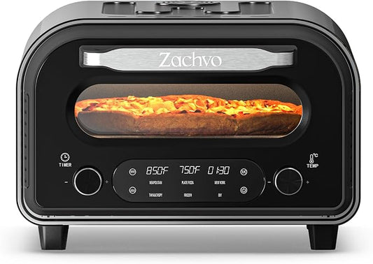 Countertop Electric Pizza Oven, 850°F, for Home Pizza Nights | 90-Second 12 Inch Pizza, PID Top & Bottom Temp Control, Dual Knobs for Time & Temp, Always-On Light