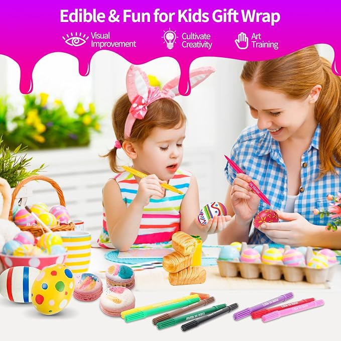 Fanika Edible Markers Food Coloring Pens 10 Colors, Double-sided Fine Tip Food Grade Pens and Edible Marker for Cookies Decorating Fondant, Cakes, Frosting, Easter Eggs
