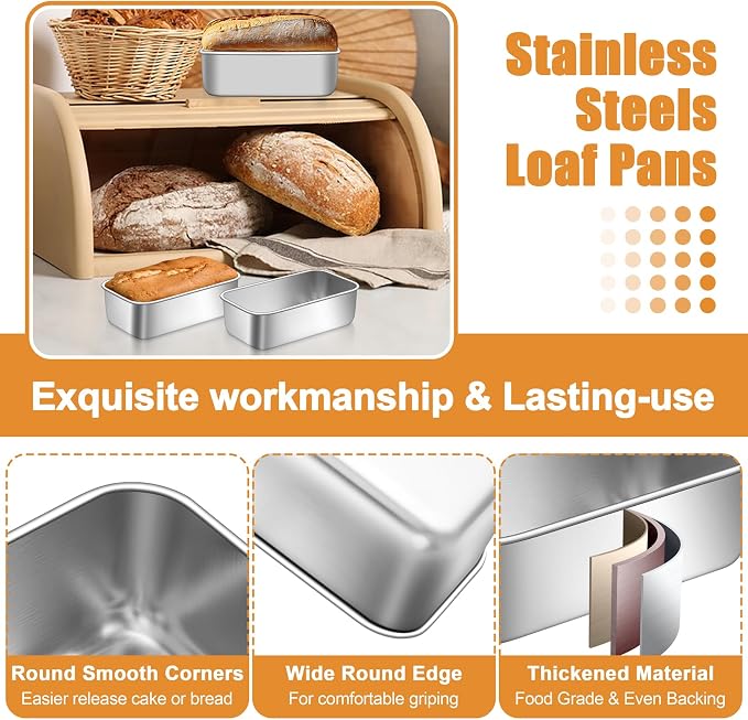 P&P CHEF Stainless Steel Mini Bread Loaf Pans, 3 PCS, Lasting & Rust-free | 6.3 x 3.5 Inch, Small Size for Air Fryer & Oven, Ideal for Bread, Meatloaf, Cake and Brownies, Food Grade, Dishwasher Safe