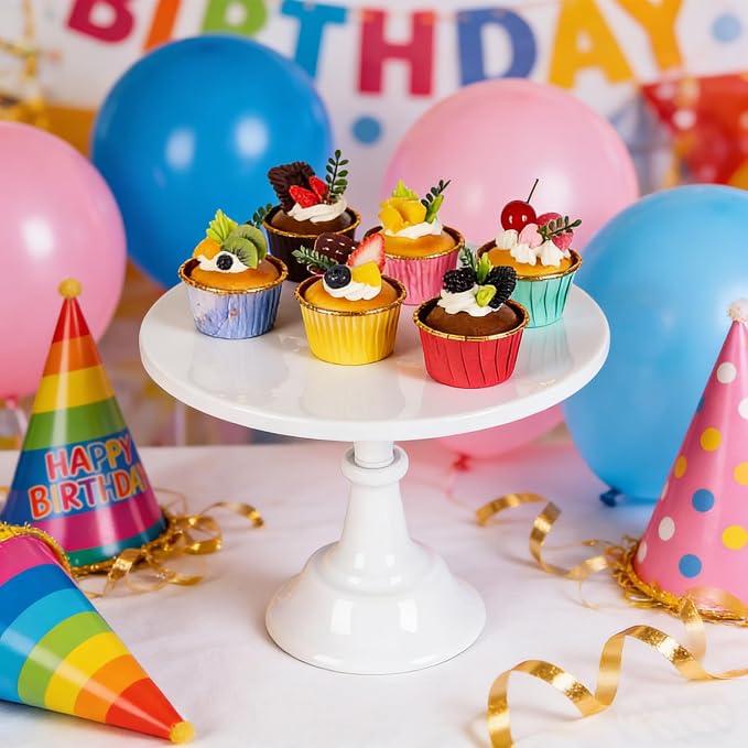 3 Pack Metal Cake Stand, 8 10 12 Inch Tiered Display | White finish, Pedestal base, Stackable setup, Wedding reception, Birthday party, Baby shower, Candy bar, Buffet table