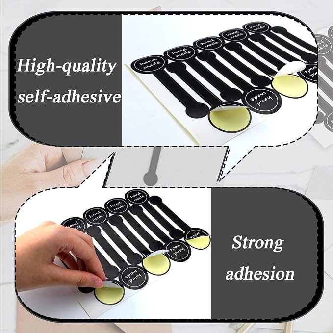 500pcs Handmade Food Baking Seal Stickers, Black Foil Self Adhesive Bakery Stickers, 3.9in Long Strip Tamper-Proof Packaging Sealing Labels for Lollipop Cake Cookie Bread