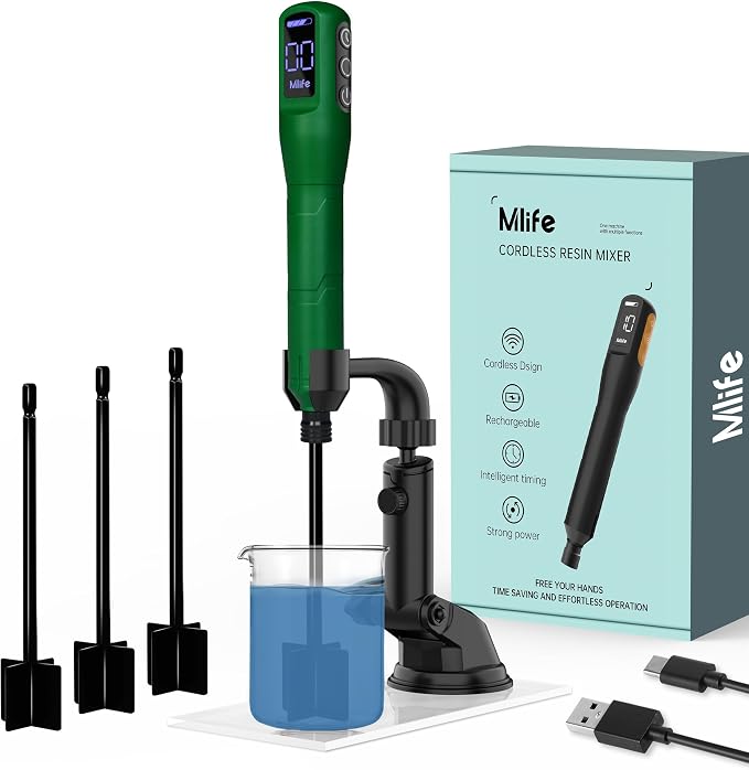 Mlife Upgraded Resin Mixer, Epoxy Resin Electric Stirrer, Paint Mixer & Timed Epoxy Resin Mixer for Epoxy Resin,Silicone Mixing, Resin Molds, DIY Crafts, Epoxy Resin Kit, with Mixer Stand(Dark-Green)