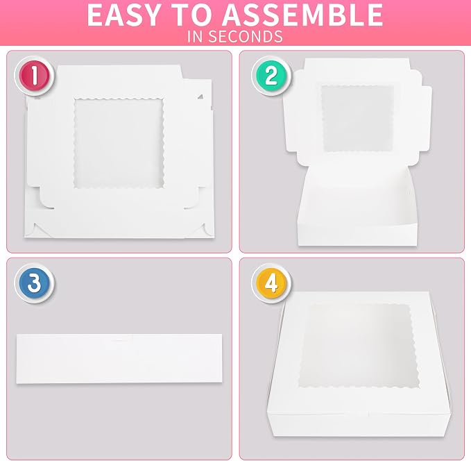 10 Packs Pie Boxes with Window,10x10x2.5 Inches White Cookie Boxes,Chocolate Covered Strawberries,Desserts,Macarons,Muffins,Pastry,Donuts,Cakes,Baked Goods