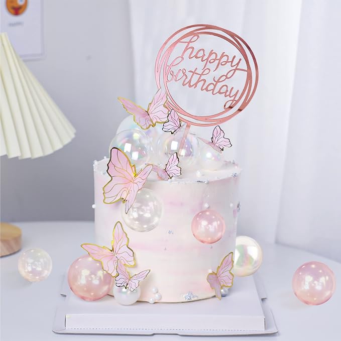 Colorful Ball Cake Topper Mini Balloon Cupcake Topper DIY Foam Ball Artificial Dried Flower Cake Insert Decoration for Wedding Anniversary Baby Shower Birthday Party Supplies (Clear White Pink)