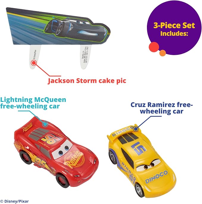 DecoSet® Disney and Pixar Cars 3 Ahead of The Curve Cake Topper, 3-Piece Set featuring Lightning McQueen, Cruz Ramirez, and Jackson Storm