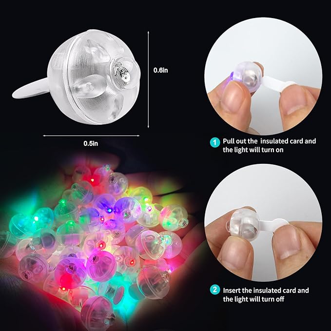 50pcs Multicolor LED Balloon Lights, Rainbow-Colored Round LED Flash Mini Ball Lights for Paper Lanterns, Balloons, Indoor/Outdoor Party, Event, Wedding, Halloween, Christmas Decorations