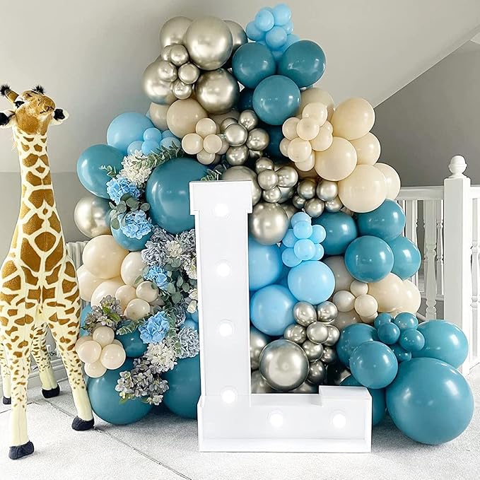 Dusty Blue Balloons Garland Kit, Fog Blue Royal Blue Pastel Blue Sand White Metallic Gold latex Balloons for Bridal Shower Wedding Anniversary Birthday Party Decorations Supplies