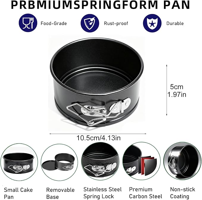 4 Inches Mini Springform Pan, 4-Pack Nonstick Cake Mold Set | Springform Cheesecake Pan, Nonstick Baking Molds for PCheesecakes and Quiches