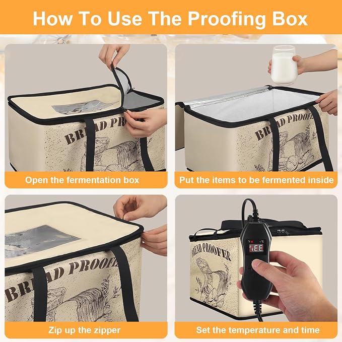 Dough Proofer with Heater丨50°F-113°F Temperature Control, Sourdough Bread Making Tools Kit, Foldable Design/Zippered Window, for Sourdough, Homemade Pizza, Fermented Foods