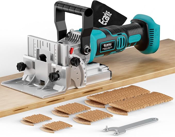 Ecarke Cordless Biscuit Joiner Tool Compatible with Makita 18V Battery, Precision Plate Joiner for Woodworking, Cabinetry & Furniture Making, 0-90° Cutting, 6 Depth Settings, 80 wafers, Tool Only