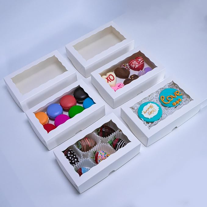 50PCS 8x5x2 Inch Chocolate Covered Strawberries Boxes Bakery Boxes with Window for Chocolate Truffle,Donut, Browines Cookies,Cakesickle &Christmas Valentine's Easter Mother's Day