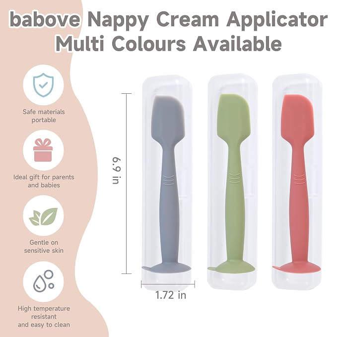 babove Baby Diaper Cream Spatula Applicator 3 Pack(with 3 Travel Case), Butt Paste Spatula Soft Silicone,Diaper Rash Cream Applicator, Baby Essentials Must Haves Newborn Stuff (Green Grey Azure)