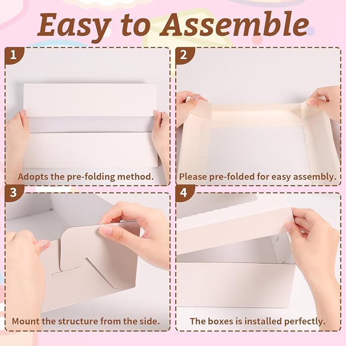 16pcs 14x10x4 inch Cake Boxes with Window，White Rectangle Sheet Large Bakery Boxes for Pastry Dessert Cake, Cupcakes Donuts Cookies Pie Treat Packaging