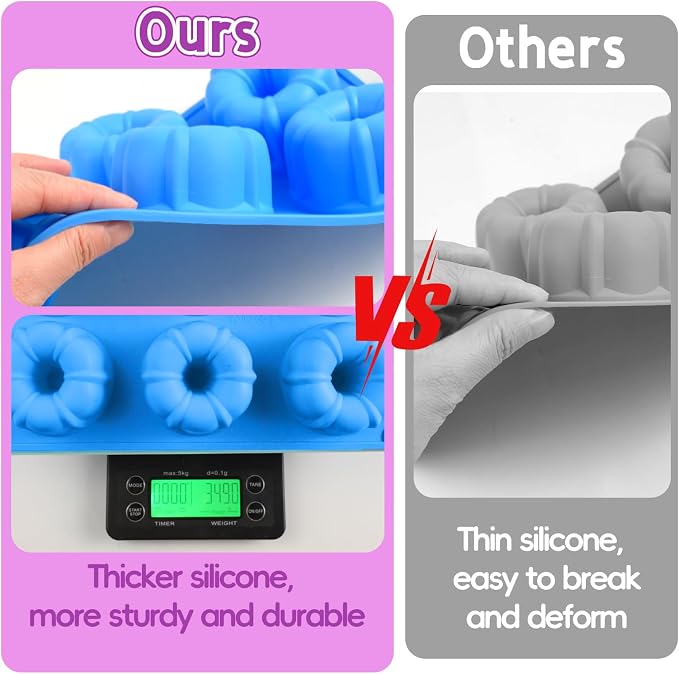 Mini Fluted Cake Pan, 3 Pcs Mini Fluted Tube Cake Pans for Baking 18 Cavity Silicone Baking Molds for Cupcake, Cornbread, Brownie, Donuts, Jello