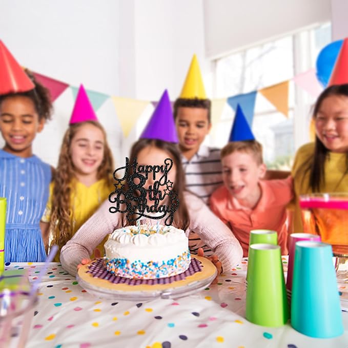 1 Pack Happy 8th Birthday Cake Topper Black Glitter 8th Birthday Cheers to 8 Years Old Birthday Cake Pick for Celebrating Birthday Anniversary Party Cake Decorations Supplies