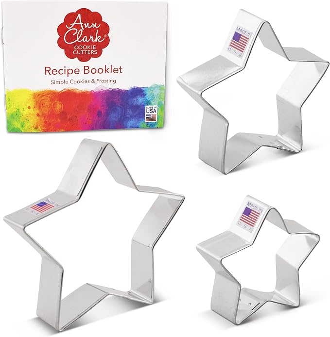 Ann Clark Star Cookie Cutters 3-Pc. Set Made in the USA, 4", 3.25", 2.75" Shapes