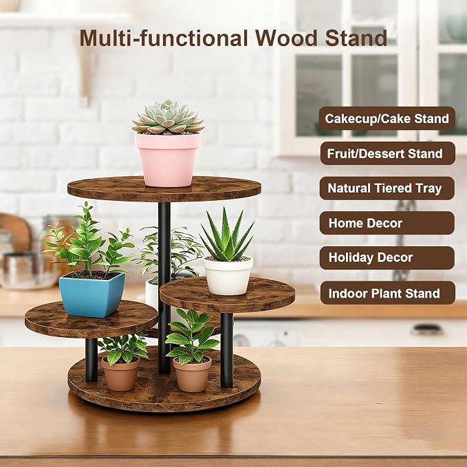 4 Tier Round Cupcake Tower Stand for 50 Cupcakes, 360° Rotating Large Wood Cake Stand with Tiered Trays Dessert Table Display Set Round Cookie Tiered Tray Stand for Wedding Birthday Graduation Party Tea Time