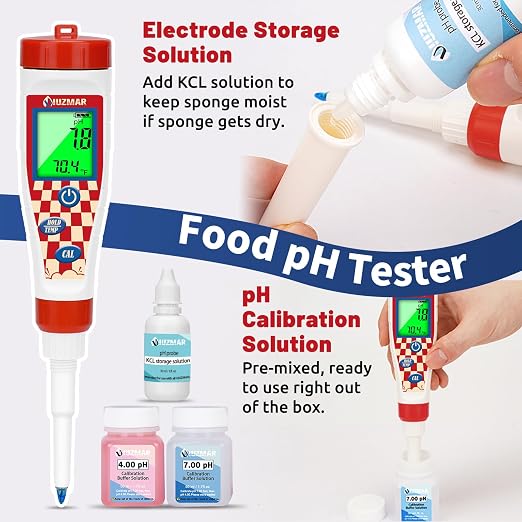 UIUZMAR Food pH Meter Digital pH Tester for Food Fermentation Spear pH Probe for Sourdough and Bread Dough Food Acidity Tester Professional pH Reader for Solid and Liquid
