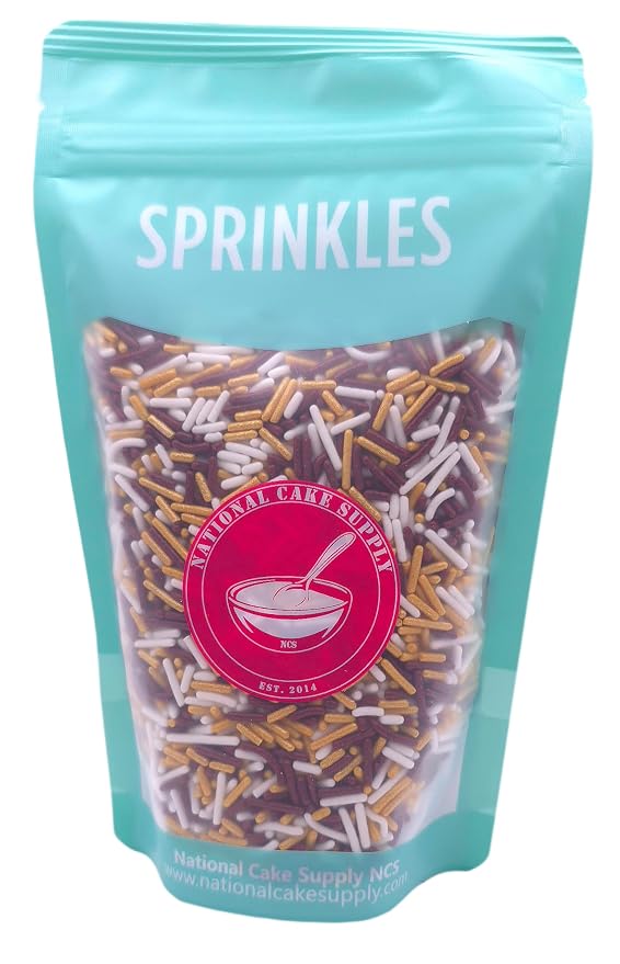 NCS Burgundy, Gold & White Jimmies Edible Sprinkles – Cupcake, Cake & Cookie Decorations, 7 oz