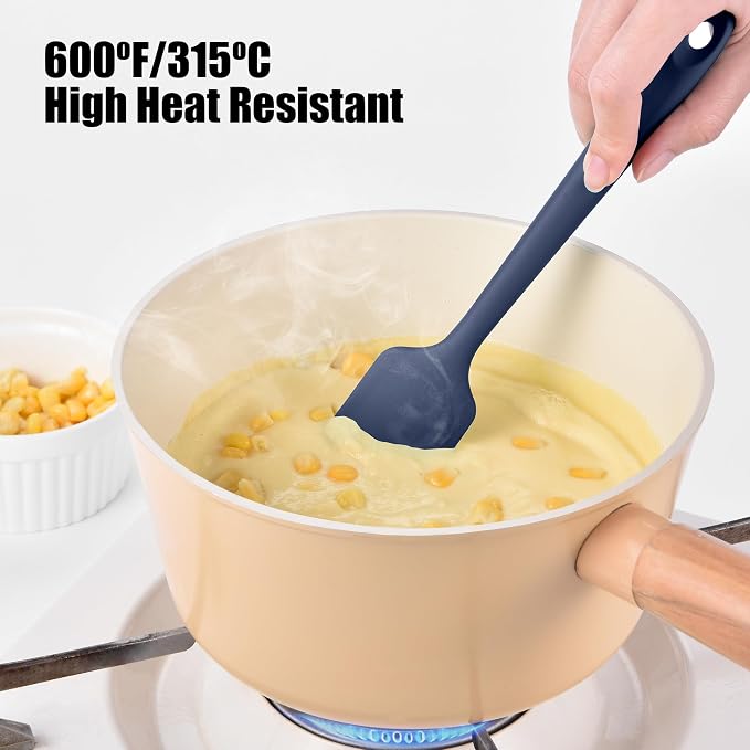 600°F Heat Resistant Small Spatula, Doosu Mini Food-Grade Silicone Bowl Scraper Compact Flexible Kitchen Cooking Baking Tool for Scraping Jar Jams Nut Butters & Mixing Stirring Sauce (Navy Blue)