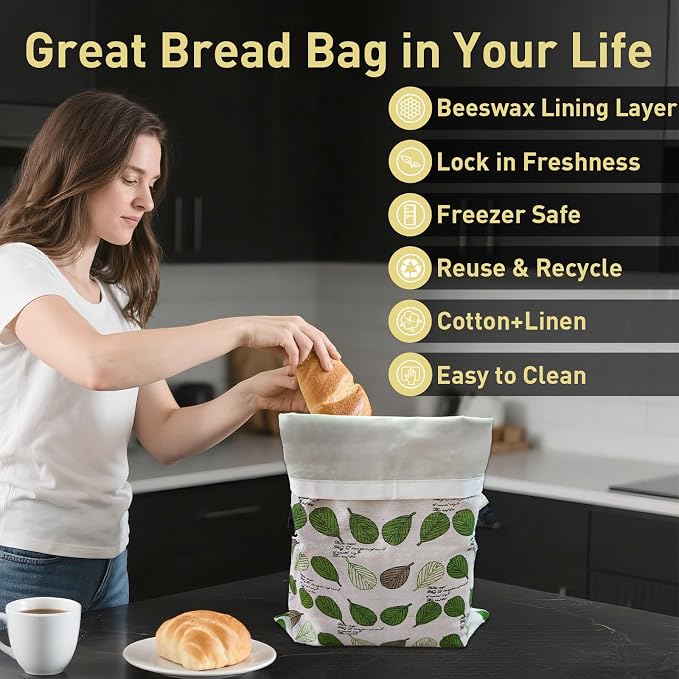 Sourdough Bread Bags for Homemade Bread Freezer & Refrigerator, 17" X 13" Moisture Lock and Freshness with Reusable Linen Materials Reusable Bread Bag Bread Boxes(2 Pack)