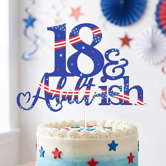 18th and Adultish Birthday Cake Toppers, Patriotic Cake Decoration for Boys and Girls Birthday Anniversary Party Decor Supplies