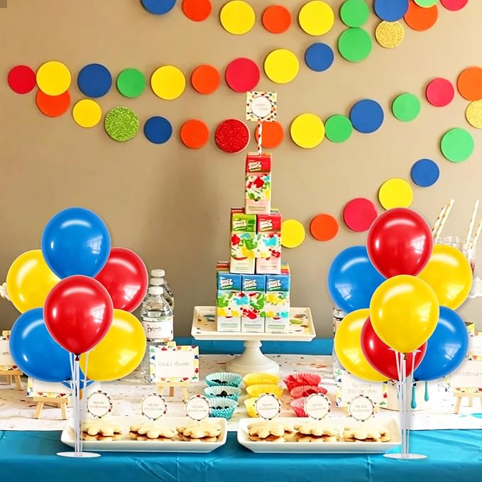 TONIFUL 4 Set Red Yellow Blue Balloon Centerpieces for Table,Balloon Stand Kit for Kid Party Decor,Birthday Decorations Anniversary Graduation Decorations 2026 Baby's Birthday