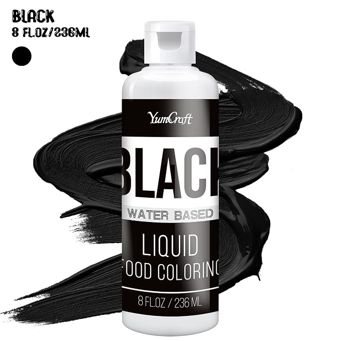 Food Coloring Liquid - Vibrant Color Food Coloring for Cake Decorating, Baking, Easter Egg, Icing - Tasteless Food Color Dye for Fondant, Cooking, Airbrush (Black, 8 Fl.oz)