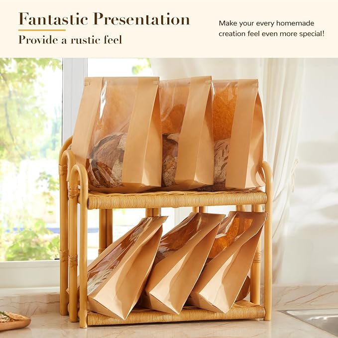 200 Pack Paper Bread Bags for Sourdough, Large Bread Bags with Tabs for Homemade Bread Round Sourdough Loaf Bags for Gifting (8.3x3.5×13 Inches) | Grease Resistant