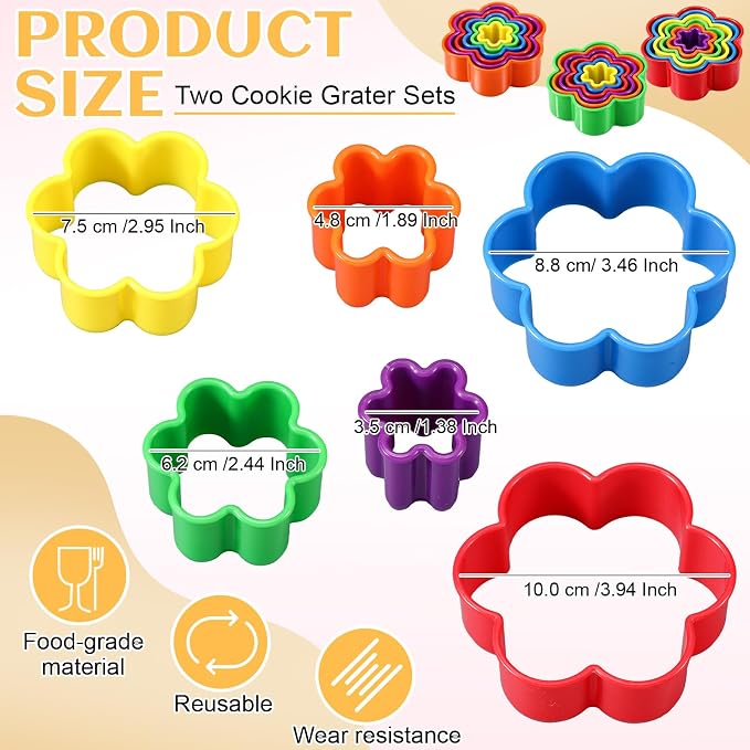 Domensi 3 Sets Plastic Flower Cookie Cutter, Bright Colors, Flower Petals Fondant Cutters Pastry Biscuit Baking Clay DIY Molds