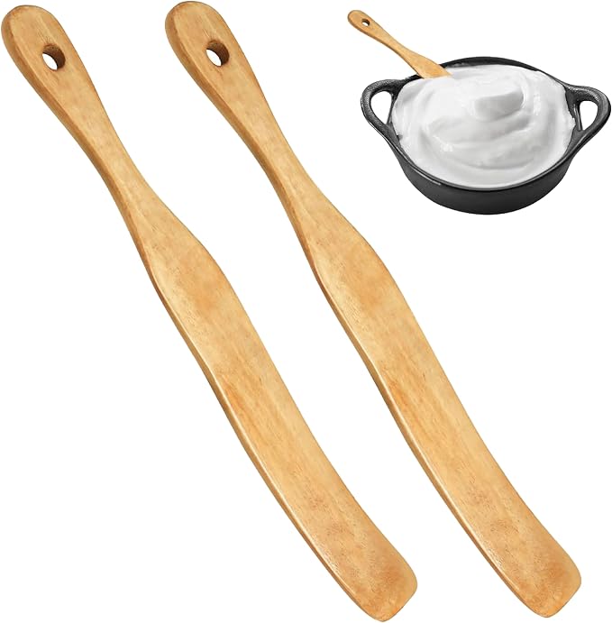 Wooden Spurtle 2Pcs, Skinny Teak Spatula for Sourdough Starter | Natural teak & earlywood, BPA-free, heat-resist, ergonomic, hand wash, oil periodically, for sourdough, gift for bakers