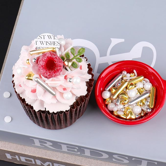 Sprinkles for Cake Decorating, 4.6oz White Silver Gold Sprinkle Mix, Edible Sugar Pearl Sprinkles with Metallic Rods & Jimmies, Candy Baking Decorations, Ice Cream Toppings, Wedding Party Supplies