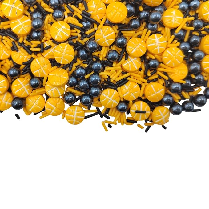 Basketball Sprinkles for Cake Decorating, Edible Sugar Pearl Cake Decorations Black and Orange Jimmies Sprinkles for Cupcake Toppers Baking Cookie Donuts Ice Cream Toppings