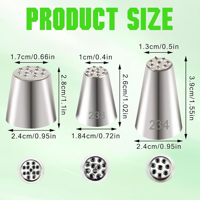 BLMHTWO 3pcs Grass Piping Tip, Stainless Steel Grass Tip for Cake Decorating, Multi Opening Frosting Tips for Cake Cupcake Decoration DIY Baking Tools Supplies